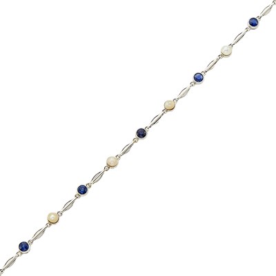 Lot 1155 - Platinum, Sapphire and Pearl Bracelet