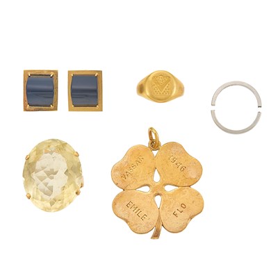 Lot 1266 - Group of Gold Jewelry and Platinum Ring Fragment