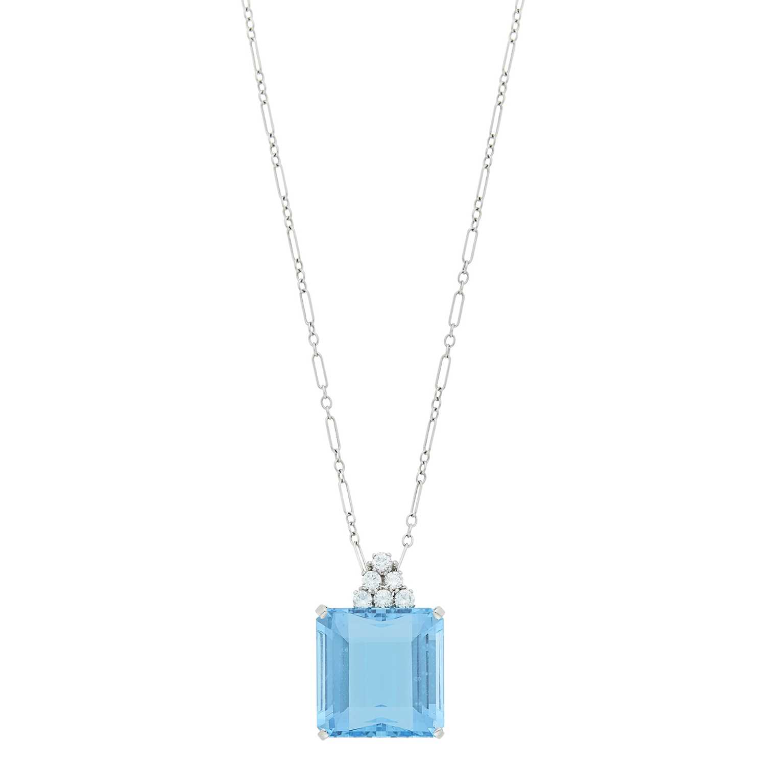 Lot 85 - White Gold, Aquamarine and Diamond Pendant with Chain Necklace