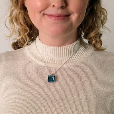 Lot 85 - White Gold, Aquamarine and Diamond Pendant with Chain Necklace
