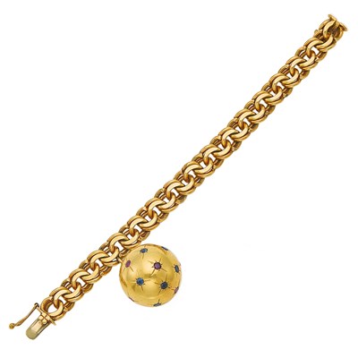 Lot 1171 - Gold Bracelet with Gold and Gem-Set Ball Charm