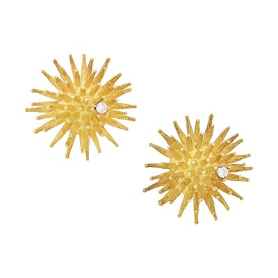 Lot 1018 - Pair of Gold and Diamond Urchin Earclips