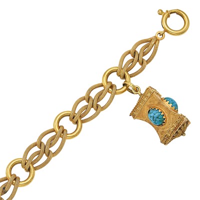 Lot 1166 - Gold Bracelet with Imitation Turquoise Charm