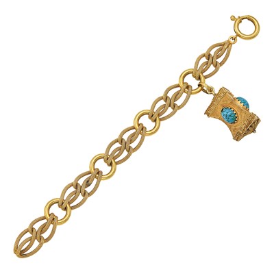 Lot 1166 - Gold Bracelet with Imitation Turquoise Charm
