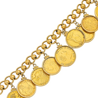 Lot 1205 - Gold and Gold Coin Charm Bracelet