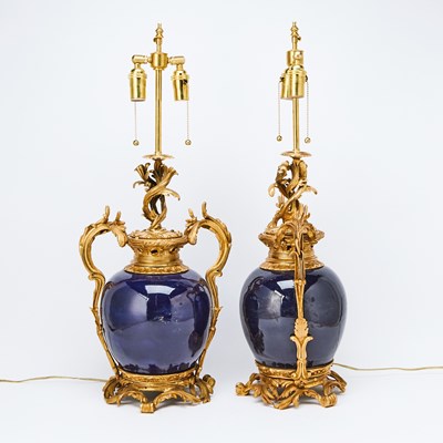 Lot 265 - A Pair of Louis XV Style Gilt-Bronze Mounted Blue Chinese Vases Mounted as Lamps