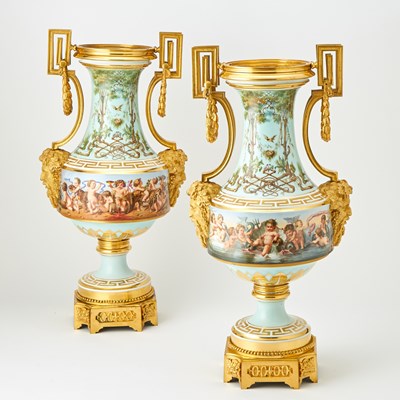 Lot 564 - Pair of Important Russian Gilt-Bronze Mounted Porcelain Vases