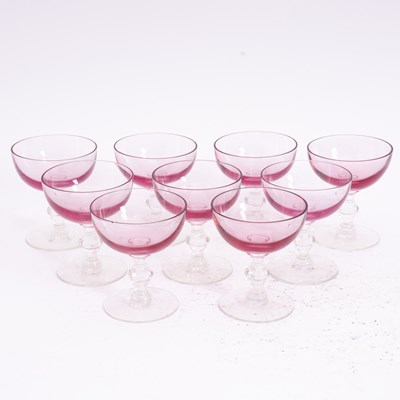 Lot 20 - Set of Nine Pink Champagne Glasses