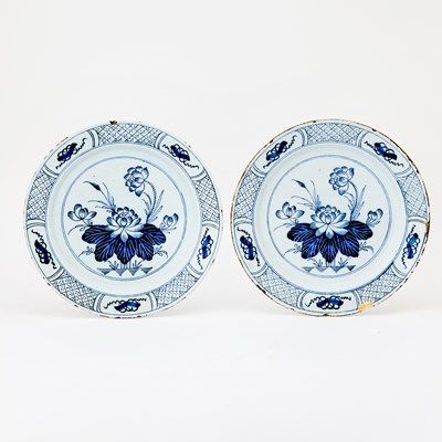 Lot 104 - Pair of Delft Blue and White Earthenware Chargers