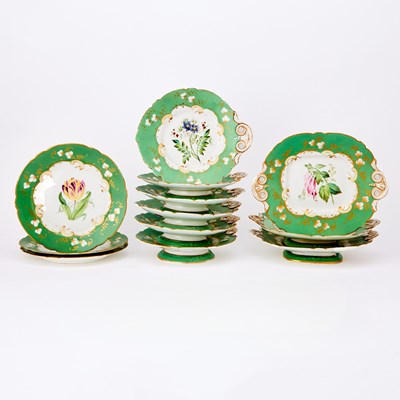 Lot 12 - English Porcelain Green-Ground Dessert Service