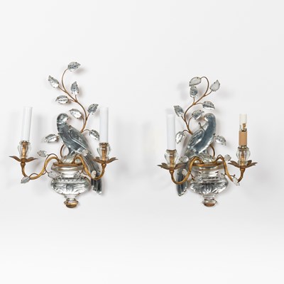 Lot 300 - Pair of Bagues Style Glass Two-Light Wall Sconces