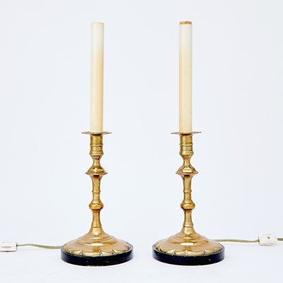 Lot 158 - Pair of Brass Candlestick Lamps