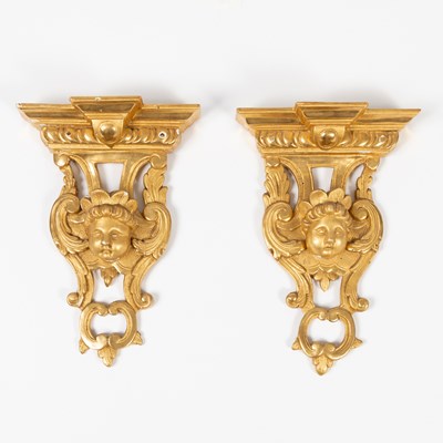 Lot 294 - Pair of Italian Rococo Giltwood Wall Brackets