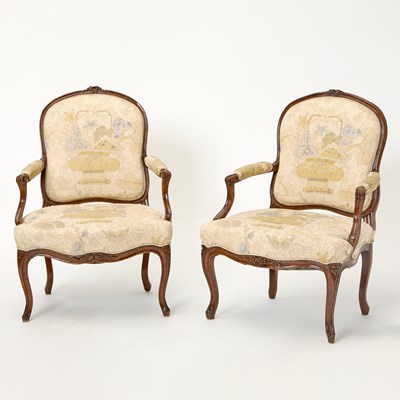 Lot 241 - Pair of Louis XV Walnut Fauteuils