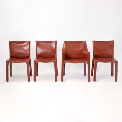 Lot 477 - Three Mario Bellini Leather Clad "CAB" Side Chairs and one Armchair