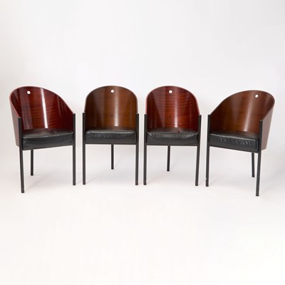 Lot 395 - Assembled Set of Four Philippe Starck Mahogany and Aluminum “Costes” Chairs