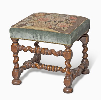 Lot 155 - Baroque Style Needlepoint Upholstered Walnut Stool