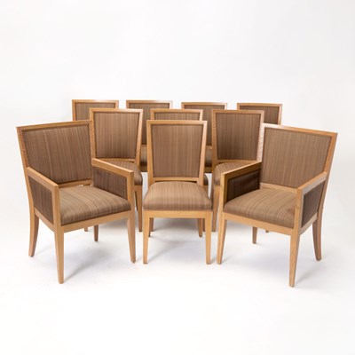 Lot 316 - Set of Ten Upholstered Blondewood Dining Chairs