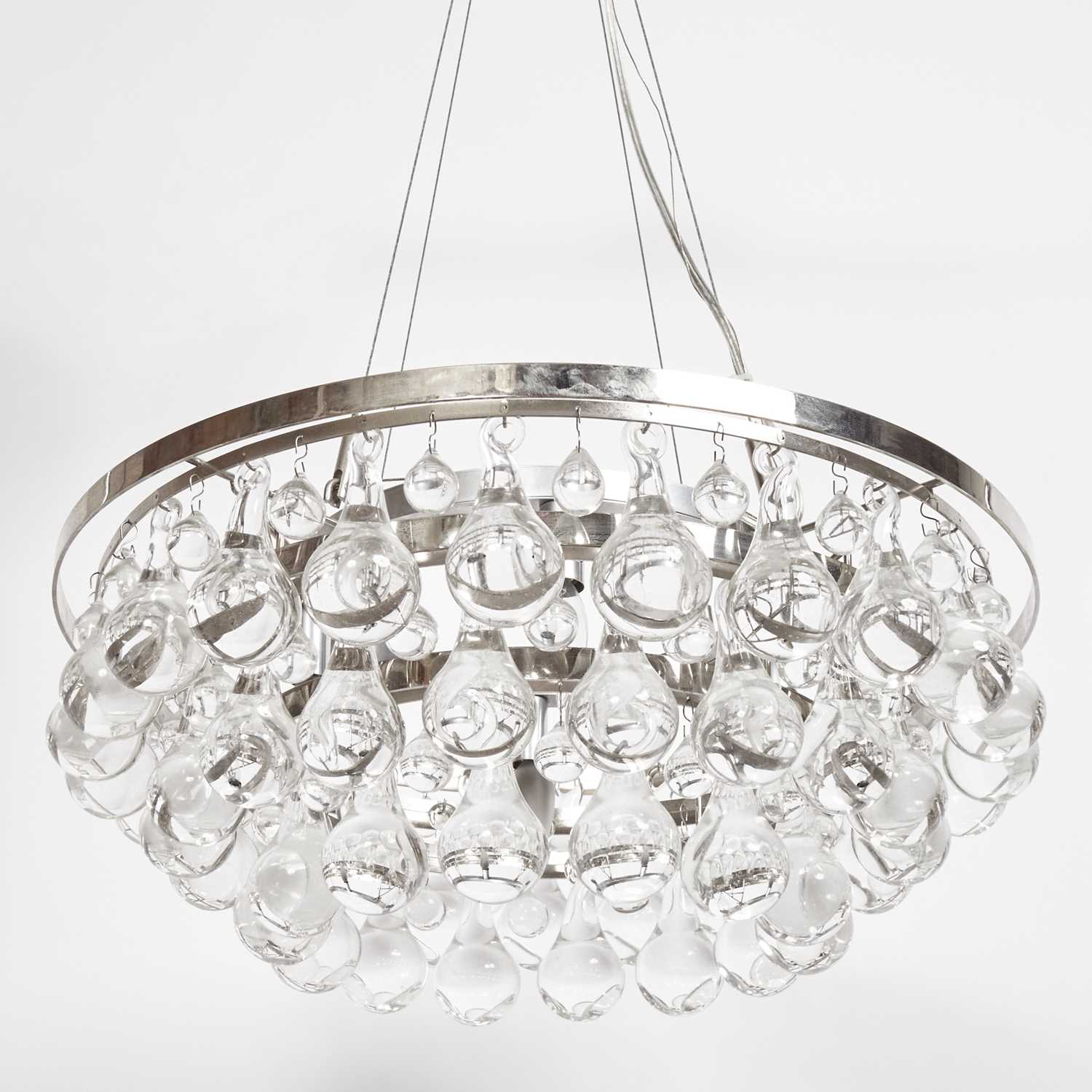 Lot 297 - Modern Design Murano  Glass and Polished Nickel Plated Metal  “Arctic Pears” Four-Light Chandelier