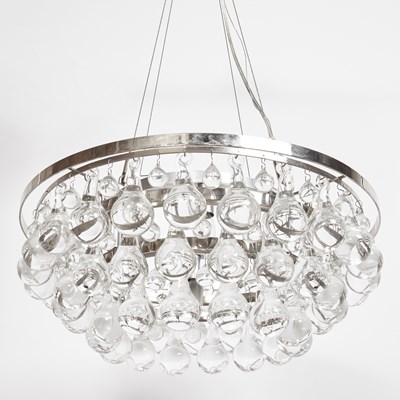 Lot 297 - Modern Design Murano  Glass and Polished Nickel Plated Metal  “Arctic Pears” Four-Light Chandelier