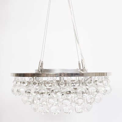 Lot 297 - Modern Design Murano  Glass and Polished Nickel Plated Metal  “Arctic Pears” Four-Light Chandelier
