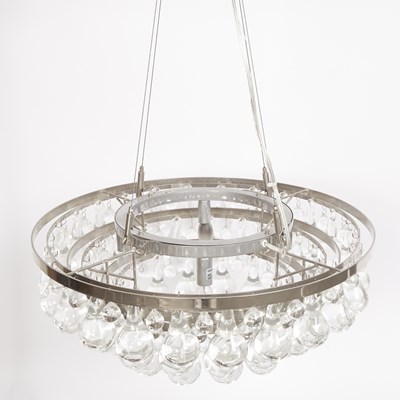 Lot 297 - Modern Design Murano  Glass and Polished Nickel Plated Metal  “Arctic Pears” Four-Light Chandelier