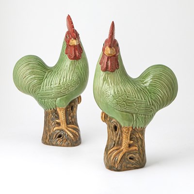 Lot 651 - A Pair of Chinese Glazed Porcelain Roosters