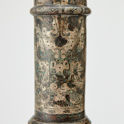 Lot 89 - A Pair of Chinese Silver Inlaid Bronze Tubular Chariot Fittings