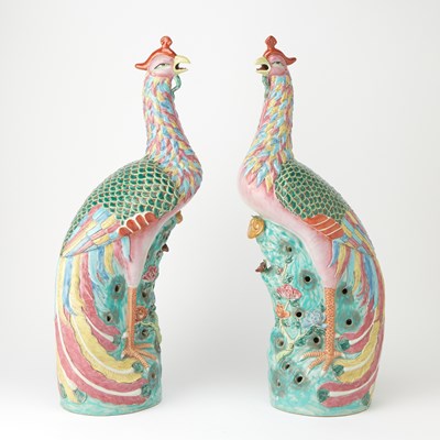 Lot 284 - A Large Pair of Chinese Enameled Porcelain Phoenix