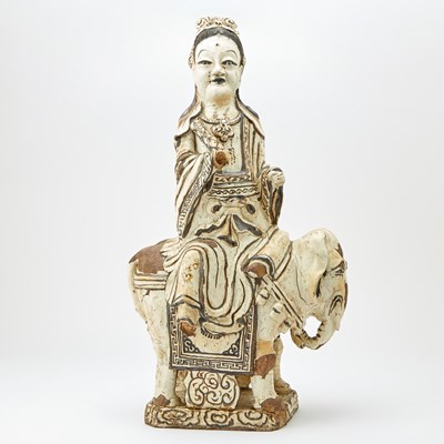 Lot 233 - A Chinese Cizhou Pottery Figure of Guanyin on Elephant