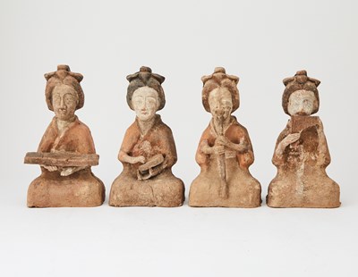 Lot 206 - Four Chinese Polychromed Pottery Figures of Kneeling Musicians