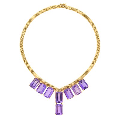 Lot 152 - Gold and Amethyst Fringe Pendant-Necklace