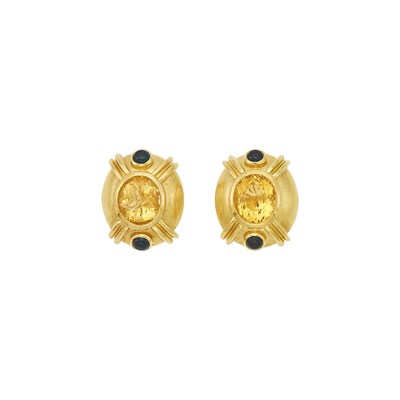 Lot 1040 - Pair of Gold, Citrine and Black Onyx Earrings