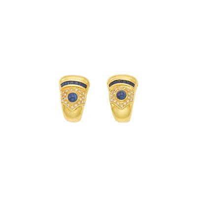 Lot 1061 - Pair of Gold, Sapphire and Diamond Earrings