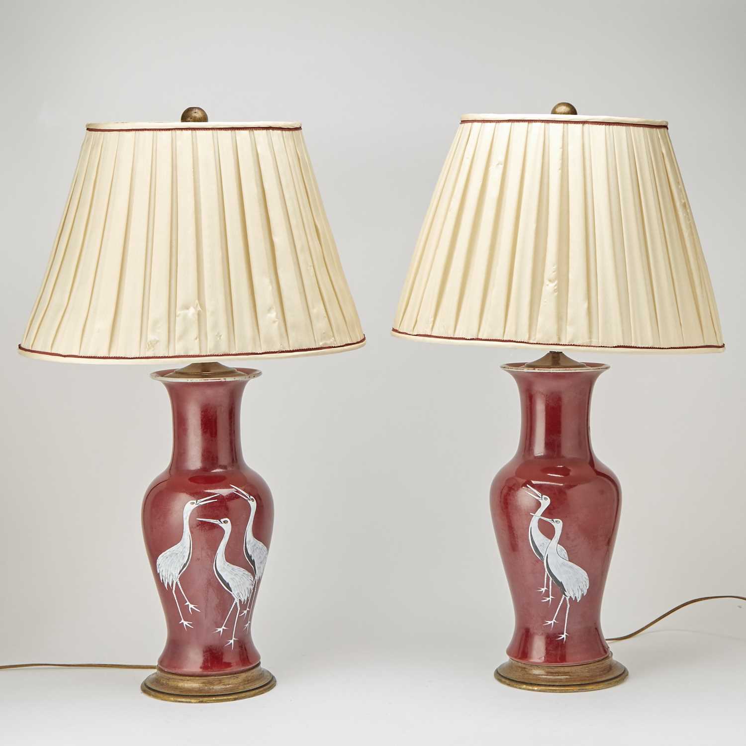 Lot 200 - Pair of Glazed Porcelains Vases Decorated with Cranes as Lamps
