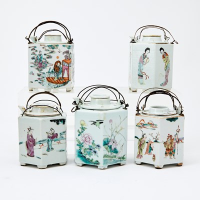 Lot 127 - A Group Five Chinese Enameled Porcelain Teapots