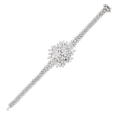 Lot 146 - Platinum and Diamond Bracelet-Watch