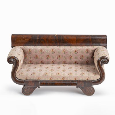 Lot 73 - Classical Mahogany Miniature Scroll-Arm Sofa