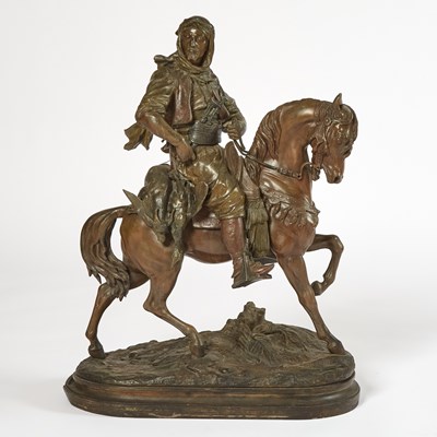 Lot 344 - French Patinated and Cold-Painted Spelter Equestrian Group Entitled Cavalier Arabe