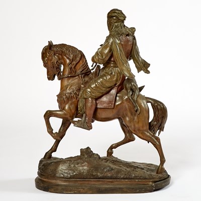 Lot 344 - French Patinated and Cold-Painted Spelter Equestrian Group Entitled Cavalier Arabe