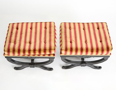 Lot 168 - Pair of Regency Style Upholstered Ebonized Wood Stools