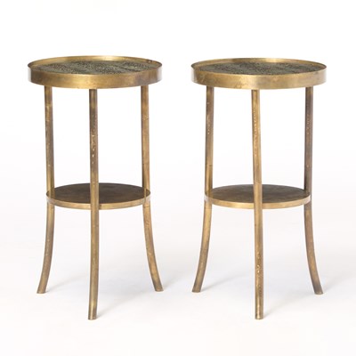 Lot 366 - Pair of Philip and Kelvin LaVerne Enameled Bronze "Eternal Forest" Occasional Tables