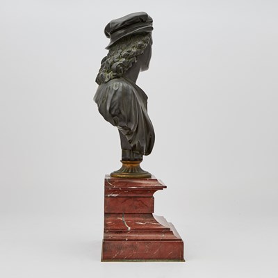 Lot 337 - French Parcel-Gilt and Green Patinated Bronze Bust of Young Raphael