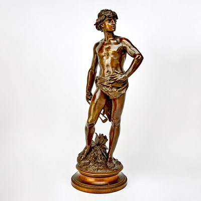 Lot 319 - Adrien Étienne Gaudez, Patinated Bronze Statue of David