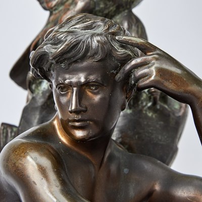 Lot 352 - French Patinated Bronze Figure of a Young Man and Eagle Titled "Le Penseur" ("The Thinker")