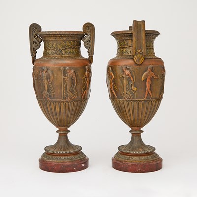 Lot 278 - Pair of French Neoclassical Style Patinated Bronze Two-Handled Urns