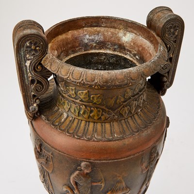 Lot 278 - Pair of French Neoclassical Style Patinated Bronze Two-Handled Urns