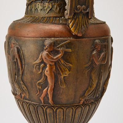 Lot 278 - Pair of French Neoclassical Style Patinated Bronze Two-Handled Urns