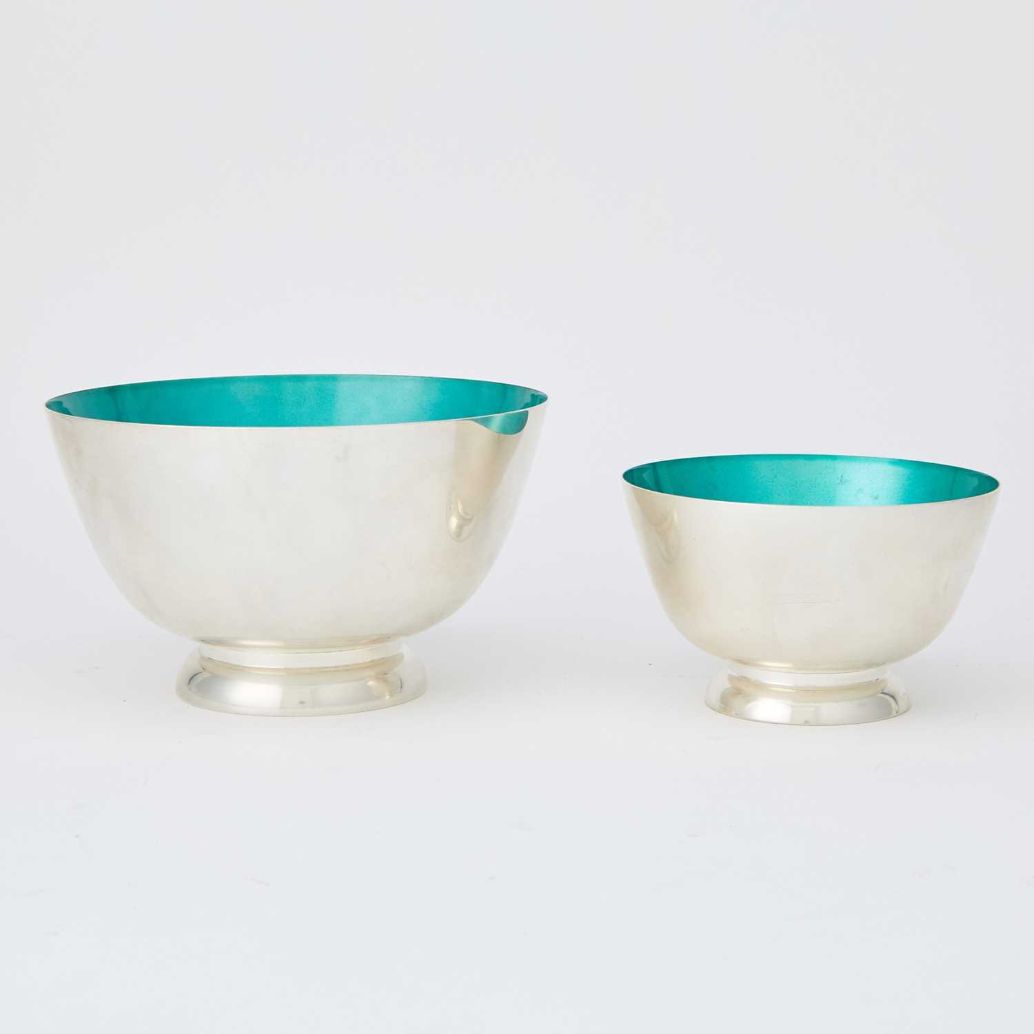 Lot 217 - Graduated Pair of Towle Sterling Silver and Enamel Revere-Form Bowls
