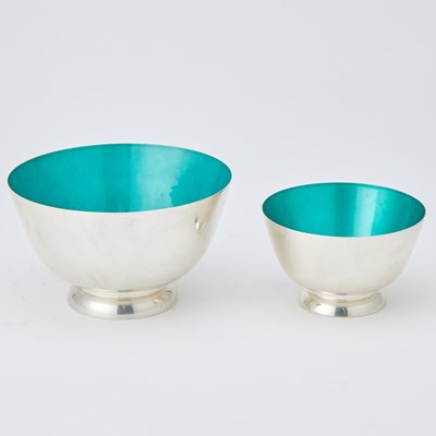 Lot 217 - Graduated Pair of Towle Sterling Silver and Enamel Revere-Form Bowls